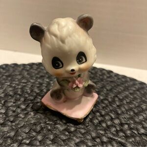 Adorable vintage Panda Figurine with Pink Accents